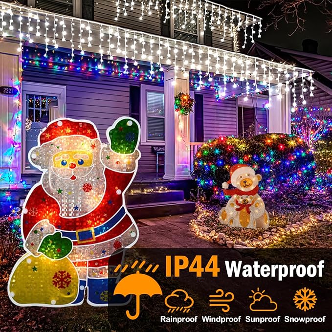 Heceltt White Christmas Lights Outdoor, 49FT 480 LED Ice Lights for Outside with 90 Drops Clear Wire 8 Modes Timer, Plug in Waterproof for Holiday Eaves Yard Roof Party Christmas Decoration