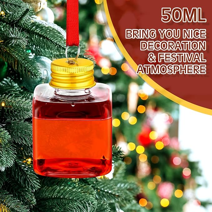 Patelai 18 Pcs Christmas Drink Balls Clear Shot Glass Ornaments Xmas Tree Fillable Ornaments Plastic Xmas Water Bottle Bulbs for Holiday Party Decorations(Square,50 ml)