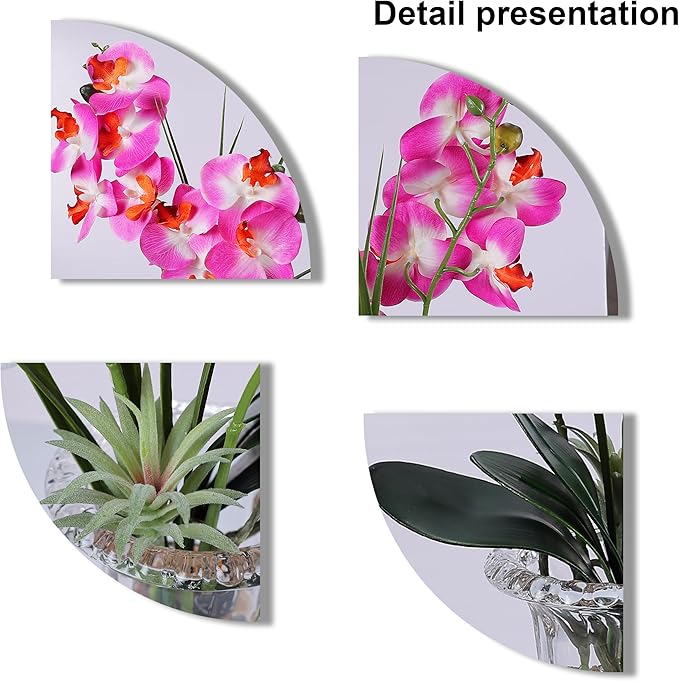 Jusdreen Artificial Purple Orchid Centerpiece, 14.5 Inch Phalaenopsis in Glass Vase with Potting for Home Office Table Decor, Realistic Orchid Arrangement