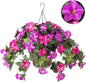 Artificial Hanging Fake Flowers with Basket Plants for Outdoor Decoration, Faux Silk Flower UV Resistant Morning Glory for Home Porch Patio Garden Balcony Yard Look Real (Red Lotus)