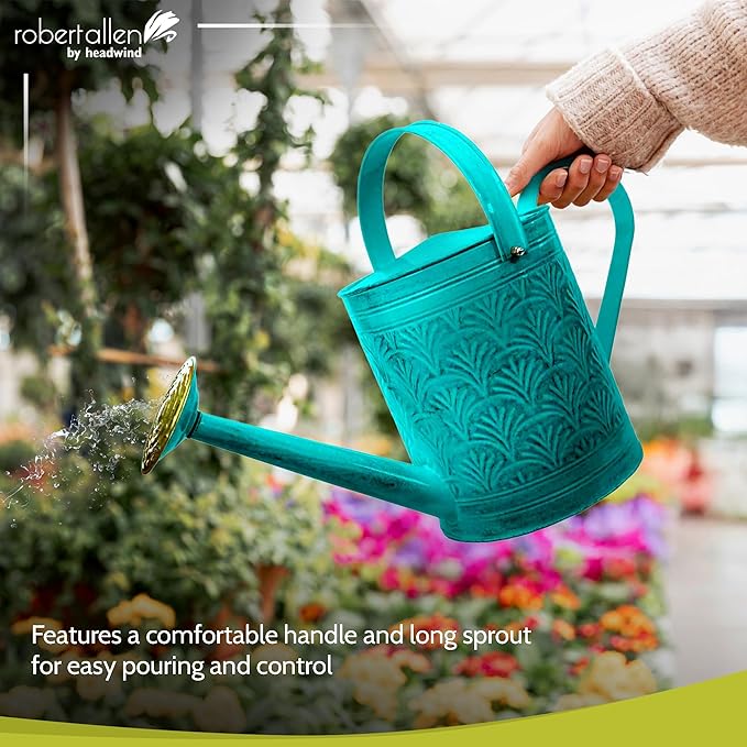 Headwind Aurora Surf Blue Metal Watering Can 2 Gallon – Galvanized Vintage Large Watering Metal Can for Indoor & Outdoor Garden Use by Robert Allen