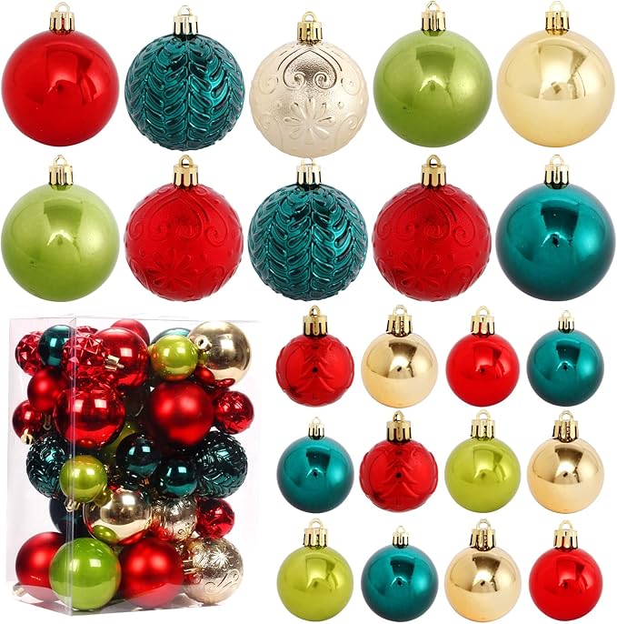 Christmas Tree Ornaments, 40pcs Christmas Ball Ornaments Set Shatterproof Christmas Tree Decorations for Xmas