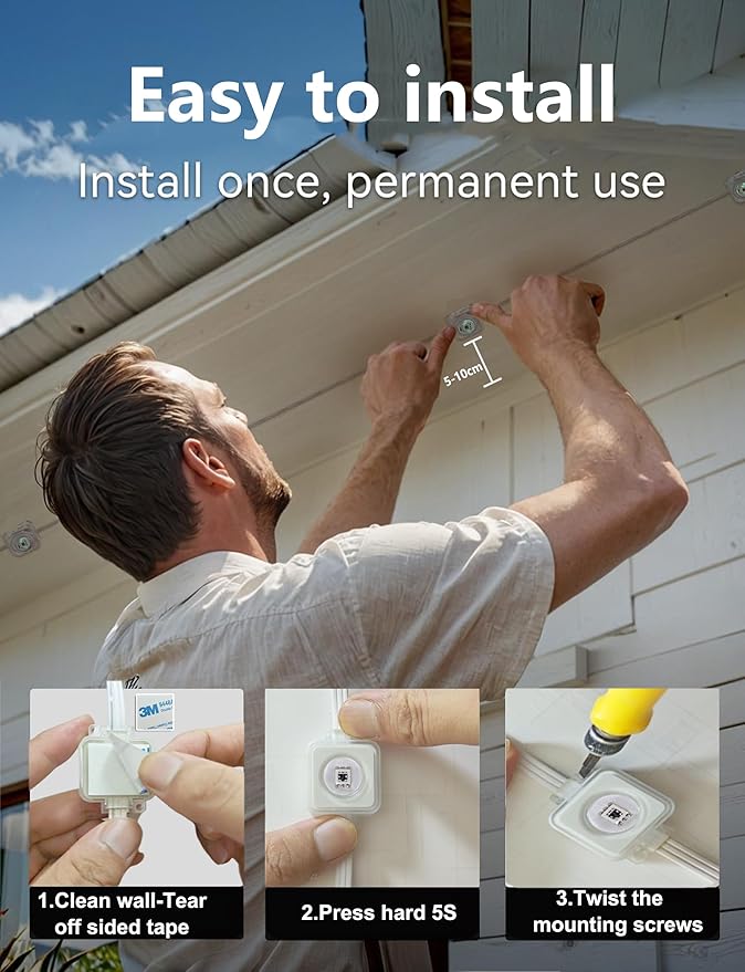 Permanent Outdoor Lights for House, 100ft 60LED Smart RGBW+IC Outdoor Christmas Lights with APP/Remote Control, DIY Scene, IP67 Waterproof Under Eaves Lighting for Holiday & Daily Decor