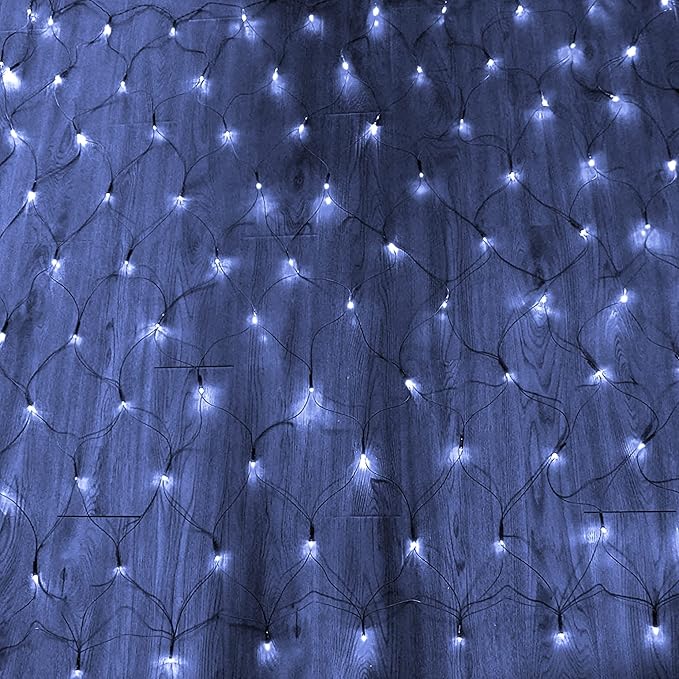 Dazzle Bright Christmas Net Lights, 360 LED 12FT x 5 FT Green Wire Waterproof Connectable String Lights with 8 Modes, Christmas Outdoor Light for Bush Garden Party Wedding Holiday Decoration (White)