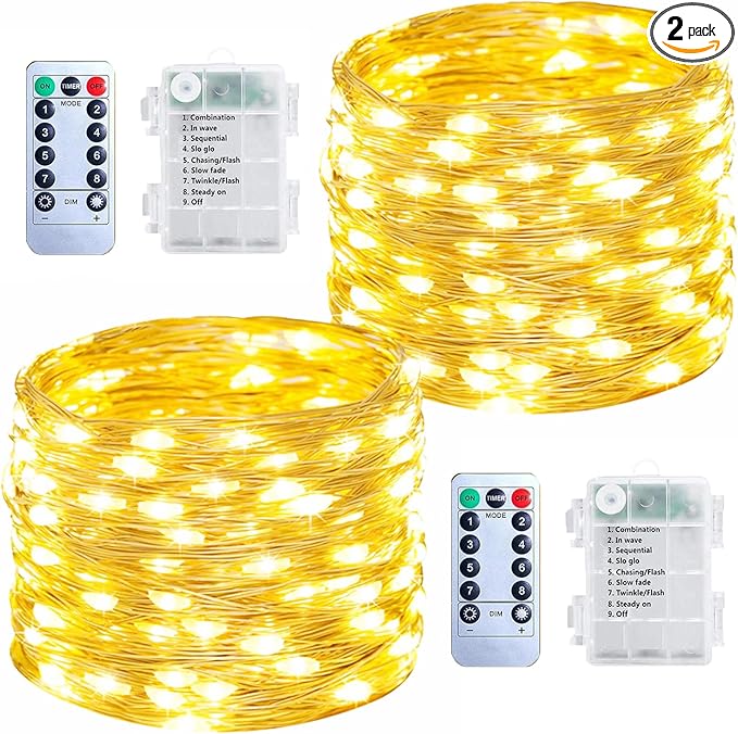 Upgraded 2Pack 140Ft 400 LED Fairy Lights Battery Operated with Remote & Timer, Waterproof Christmas String Lights Outdoor Indoor, Battery Twinkle Lights for Bedroom, Xmas, Parties, Tree, Garden Decor