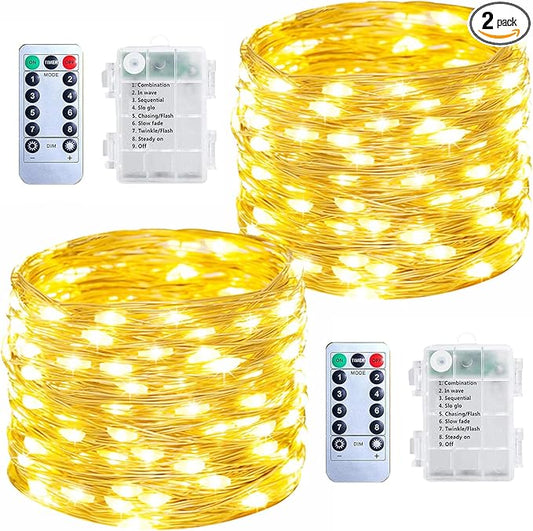 Upgraded 2Pack 140Ft 400 LED Fairy Lights Battery Operated with Remote & Timer, Waterproof Christmas String Lights Outdoor Indoor, Battery Twinkle Lights for Bedroom, Xmas, Parties, Tree, Garden Decor