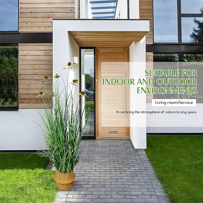 46-Inch Artificial Grass Plant with 9 Lifelike Echinacea Flower - Perfect for Indoor or Outdoor Decoration, Housewarming Gifts, Fake Grass Decor, and Floor Plant (2-Pack)