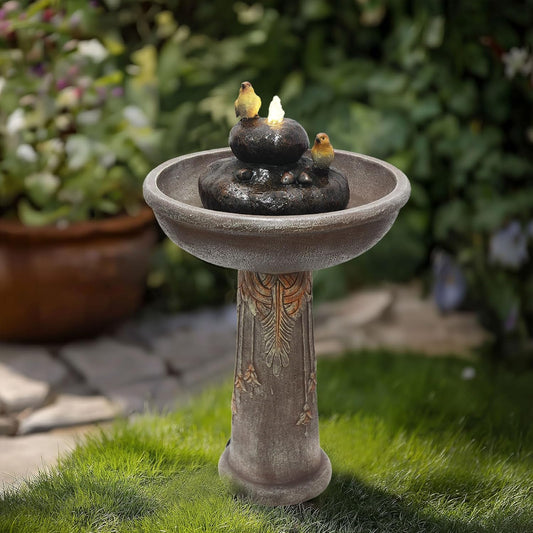 G-LEAF Outdoor Garden Bird Bath Fountain with LED Lights, Freestanding Waterfall Birdbath Garden Water Fountain for Backyard, Patio