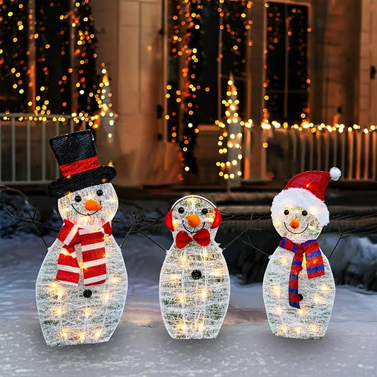Dazzle Bright Christmas Lighted Snowman Family Outdoor Decoration, 55 L 3-Piece Waterproof Plug in 2D Snowman for Yard Patio Lawn Garden Party Decor 20.5X9X29.5Inch-Large (Warm White)