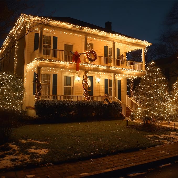 Extra Long Christmas Decorative Outdoor String Light 197 Feet 600LED 8 Modes Indoor Lights with Timer, Outdoor Indoor Fairy Lights Christmas Tree Patio Garden Holiday Warm White
