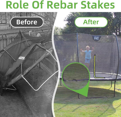 Black Trampoline Stakes Anchors High Wind 16inx10mm Galvanized U Hook 10pcs Rebar Stakes – Heavy Duty Ground Anchors for Trampoline,Yard & Inflatable,Landscape Metal Stakes for Outdoor Decorations