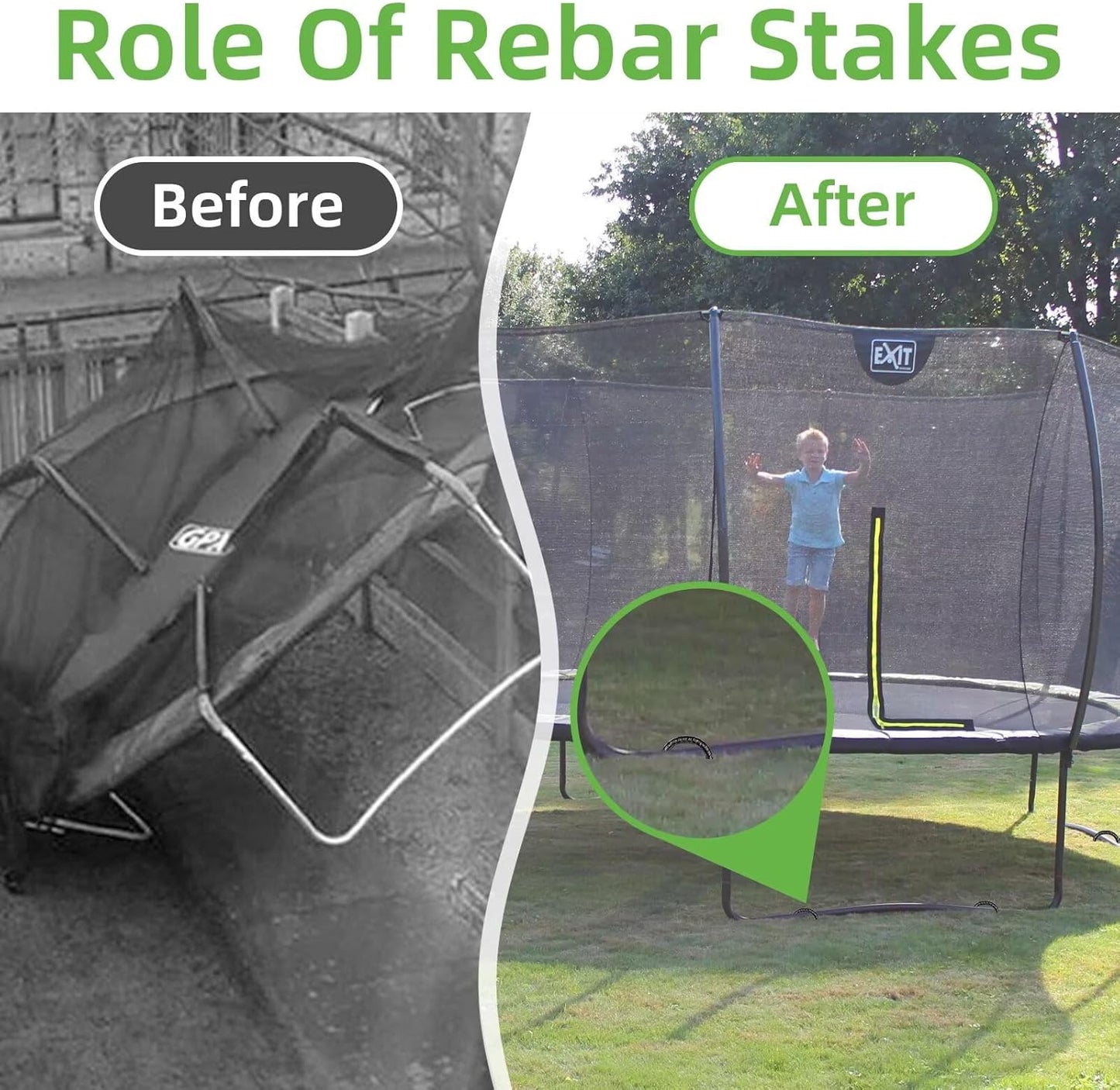 Black Trampoline Stakes Anchors High Wind 12inx6mm Galvanized U Hook 4pcs Rebar Stakes – Heavy Duty Ground Anchors for Trampoline,Yard & Inflatable,Landscape Metal Stakes for Outdoor Decorations