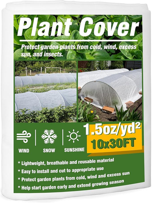 Gardzen 1.5 oz Plant Covers Freeze Protection, Reusable 10ft x 30ft Floating Row Covers, Thicker Frost Blankets for Outdoor Plants, Pests Protection, White