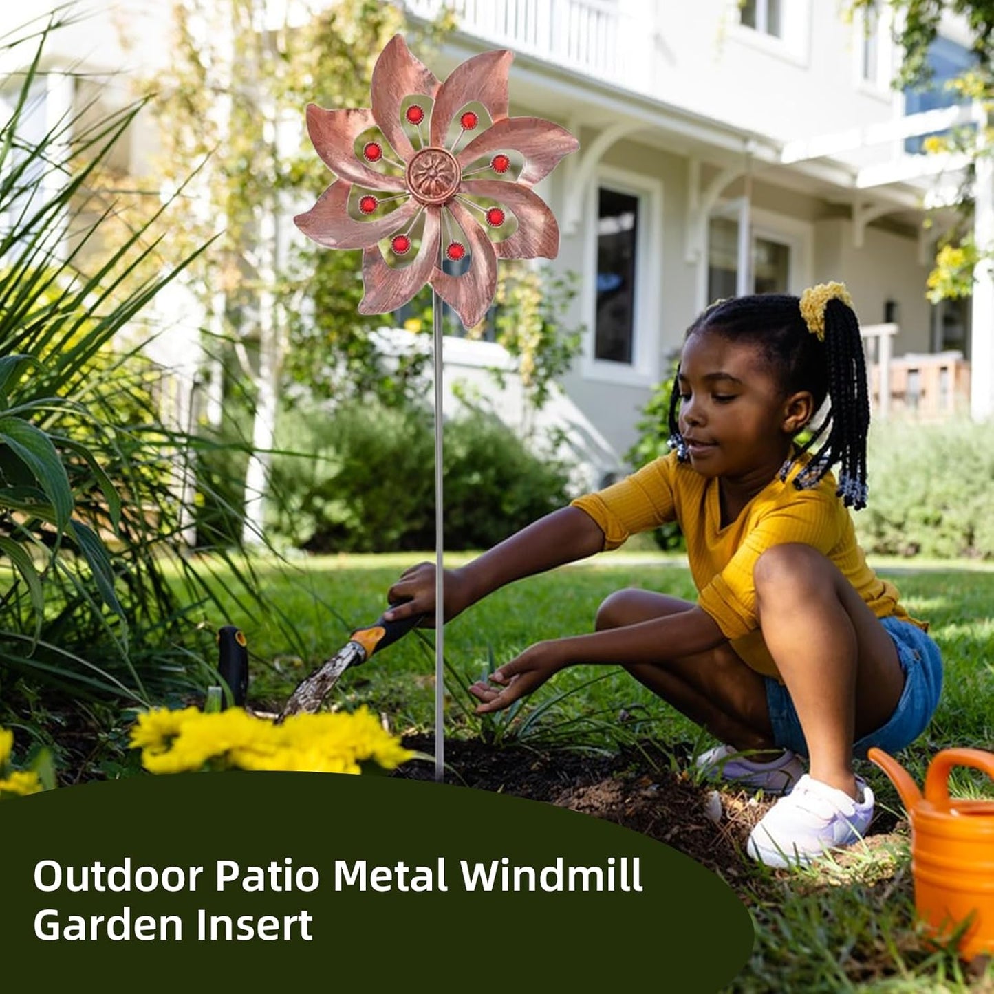 Outdoor Wind Spinner, 37.4 x 9.44 Inch Metal Kinetic Windmill, 360° Waterproof Garden Wind Sculpture Yard Art Decor for Lawn & Patio (Brass)