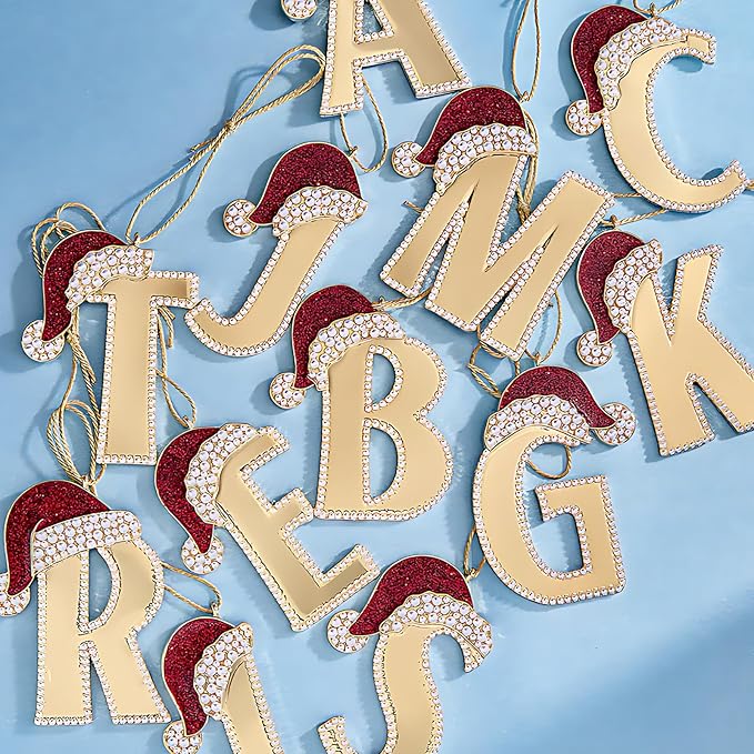 2025 Christmas Initial Ornaments, Letter O Ornaments for Christmas Tree, Red Hat Xmas Ornament for Mother Best Friends Sister Wife|O-Letter Ornament