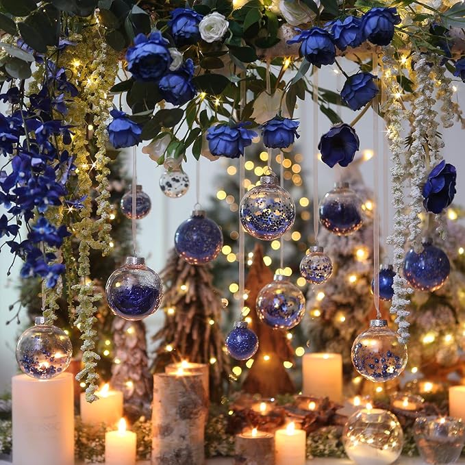 Sea Team Shatterproof Clear Plastic Christmas Ball Ornaments Decorative Xmas Balls Baubles Set with Stuffed Delicate Decorations (60mm/2.36 inch 30-Pack, Royal Blue)