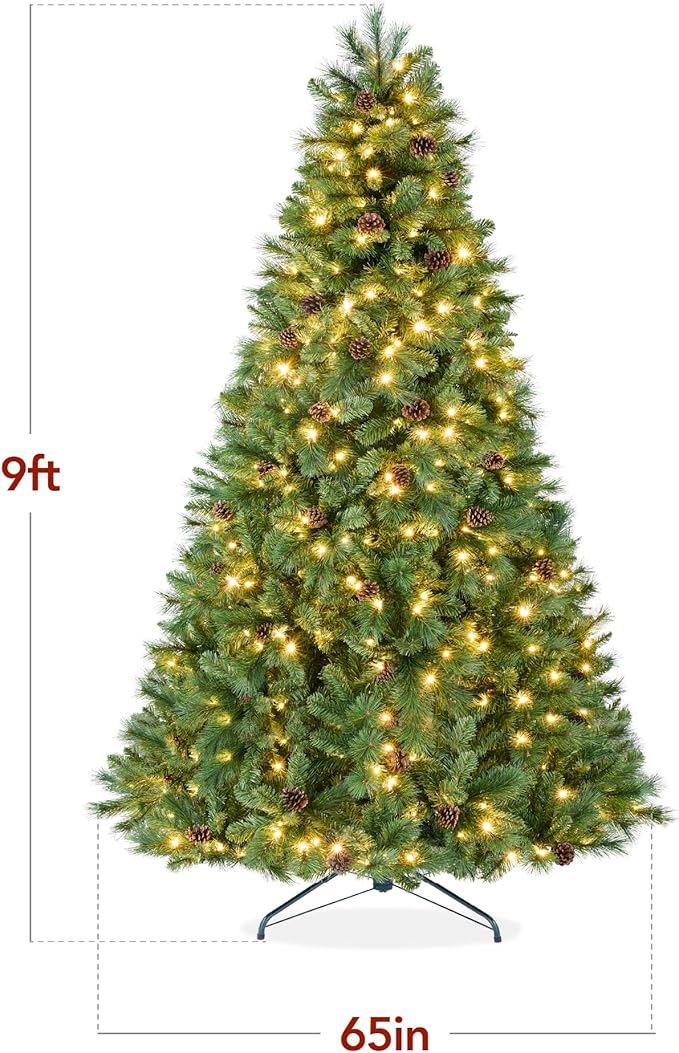 Best Choice Products 9ft Pre-Lit Scotch Pine Christmas Tree, Premium Pre-Decorated Artificial Holiday Decor w/ 2,020 Branch Tips, 2-in-1 White and Multicolor LED Lights, Cordless Setup