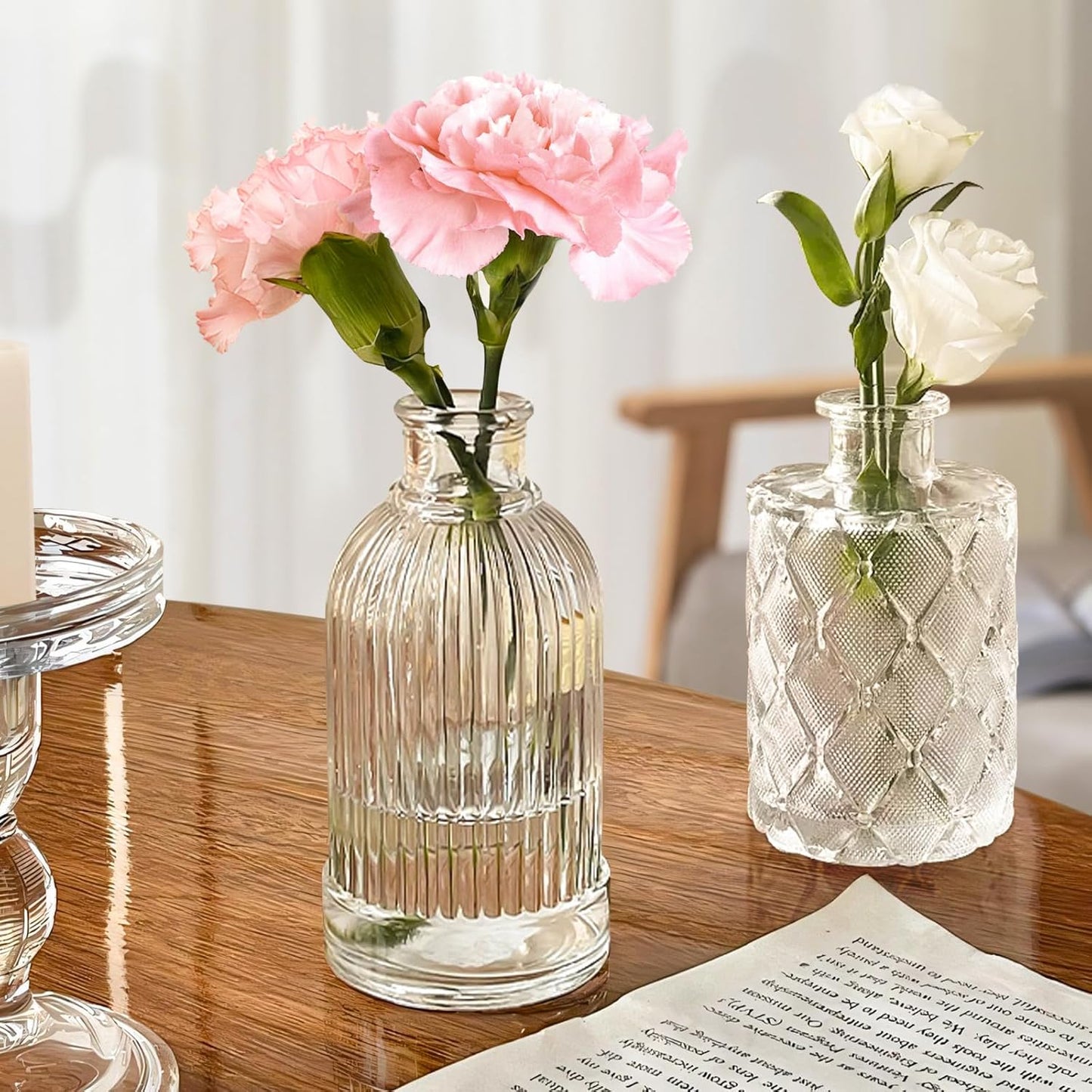 Glass Bud Vases Set of 12, Vintage Small Vases for Flowers, Clear Crystal Mini Glasses in Bulk, Small Flower Design for Centerpieces Wedding Decorations Home Flower Party Decor