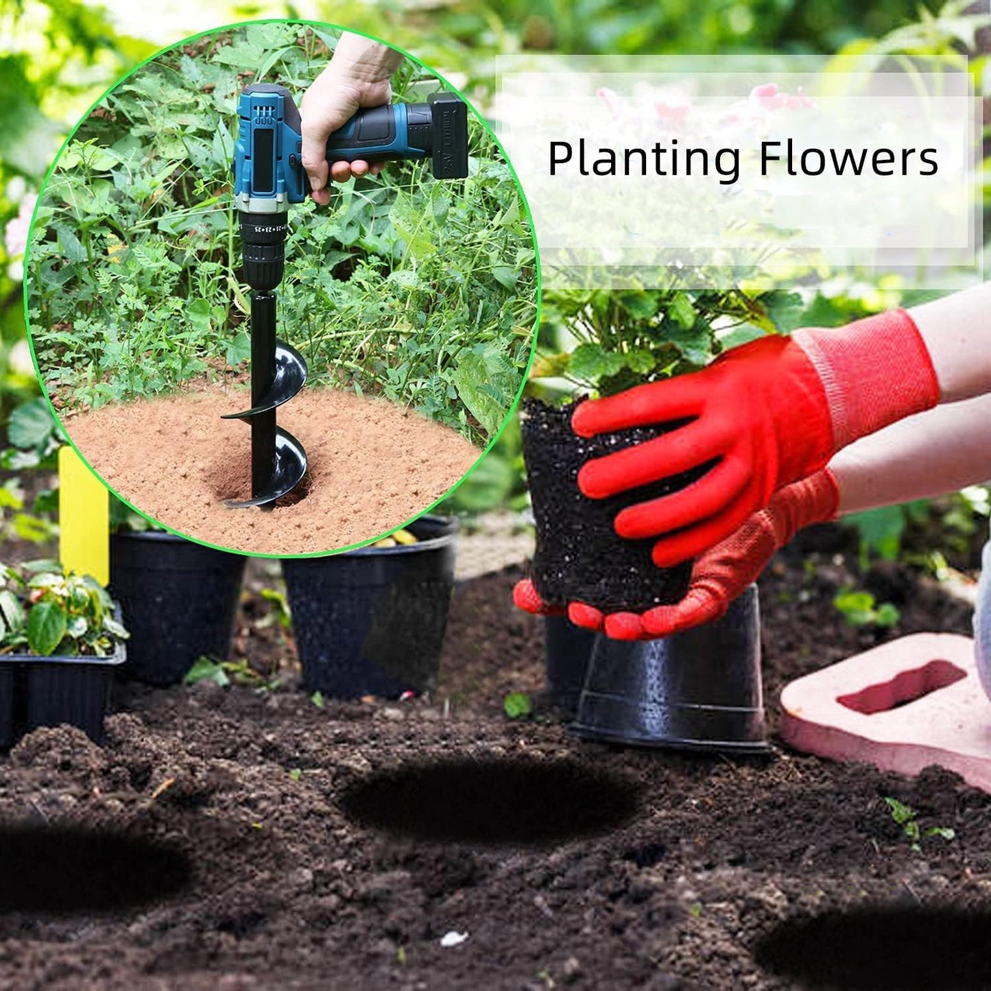 Garden Auger Drill Bit for Planting Set-1.6x16‘’ & 3.54x15.7'',Ground Earth Spiral Drill Bit for 3/8" Hex Drive Drill, Yard Auger Drill for Bulbs Planting, Hole Digger Flowers,Umbrella Holes