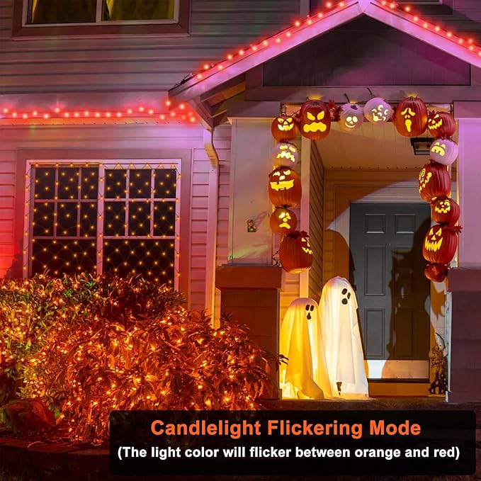 Toodour Orange Candlelight Christmas Lights, 131ft 350 LED String Lights with 9 Modes, Timer, Connectable, Dimmable Orange Christmas Outdoor Lights for Home, Party, Garden, Yard, Holiday Decorations