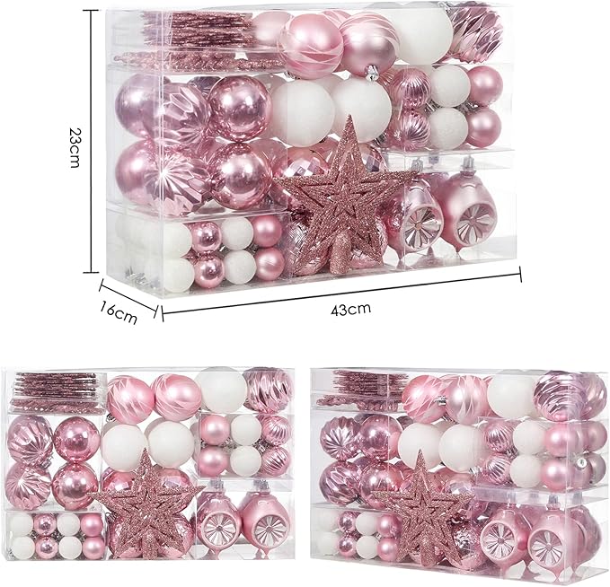 XmasExp 99-Pack Christmas Ball Ornaments Assorted Shatterproof Christmas Tree Decorations with Hand-held Gift Package for Xmas Tree,Home,Party(Baby Pink)
