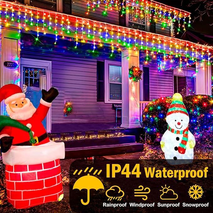Color Changing Christmas Lights, 11 Modes 49FT 480 LED Ice Lights for Outside with 90 Drops, Timer Memory Waterproof Warm White to Multicolor Ice String Lights for Christmas Eaves Party Decorations