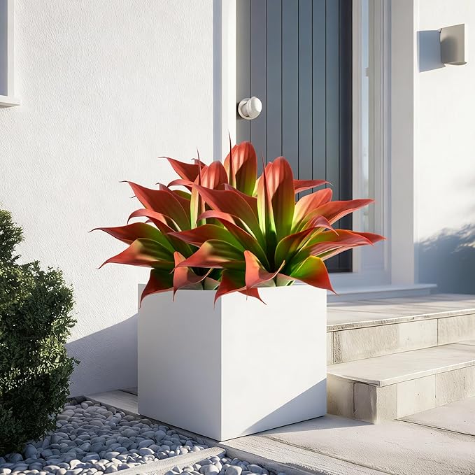 Artificial Agave Faux Agave 14.2In Fake Greenery Outdoor Artificial Plant Fake Plant for Indoor Home Decoration Plastic Plant Outdoor Decoration Front Porch Decor Simulation Plants 2Pack（Red）