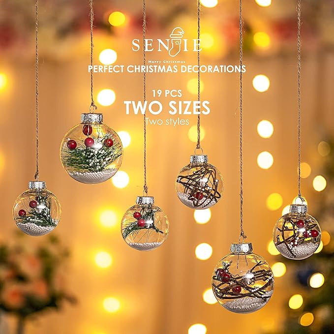 Christmas Ornaments Ball Set-Shatterproof Clear Plastic Decorative Baubles for Xmas Tree House Holiday Wedding Party Decoration,19Pcs (Pine Needle)