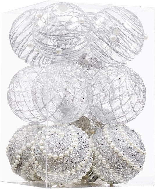 12CT Christmas Ball Ornaments Silver Shatterproof Clear Large Plastic Christmas Tree Decoration, Delicate Hanging Ornaments for Xmas Party, Wedding, Holiday and Home Décor(70mm/2.76")