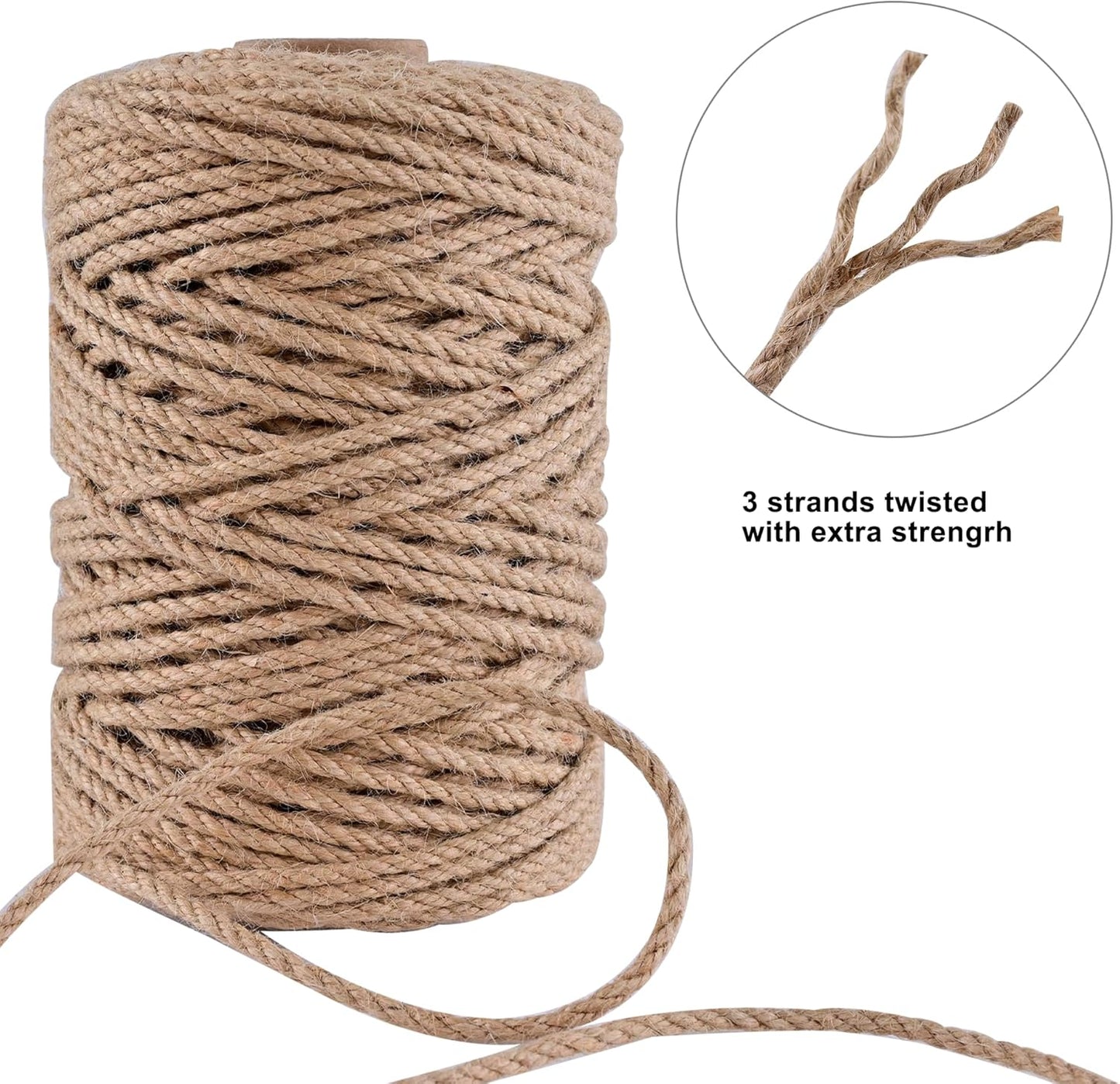 Natural Jute Twine 656ft 5mm,3Ply Twisted Thick Twine Rope Strong Jute String Roll for Crafts Gift Wrapping Gardening Home Decor Bundling Cat Scratching Post