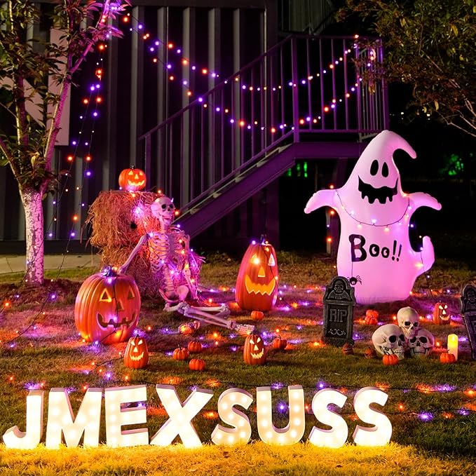 JMEXSUSS 600 LED Orange and Purple Solar Halloween Lights, 206.7ft Solar String Lights Outdoor Waterproof, 8 Modes String Light for Outside Christmas Tree Patio Yard Garden Halloween Decorations