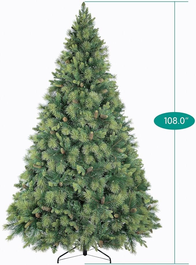 Naomi Home Vail 4.5ft Prelit Artificial Christmas Tree with Pine Cones, Foot Pedal, 561 Branch Tips, 300 Warm Lights and Metal Stand, 38" Wide Realistic Traditional Christmas Tree with Lights