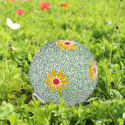 Gazing Ball 8 Inch Flower Glass Mosaic Garden Globe Outdoor Gazing Globe Yard Ornament for Garden Yard Home Lawn Outdoor Decoration Gift for Women (Not Solar Powered)