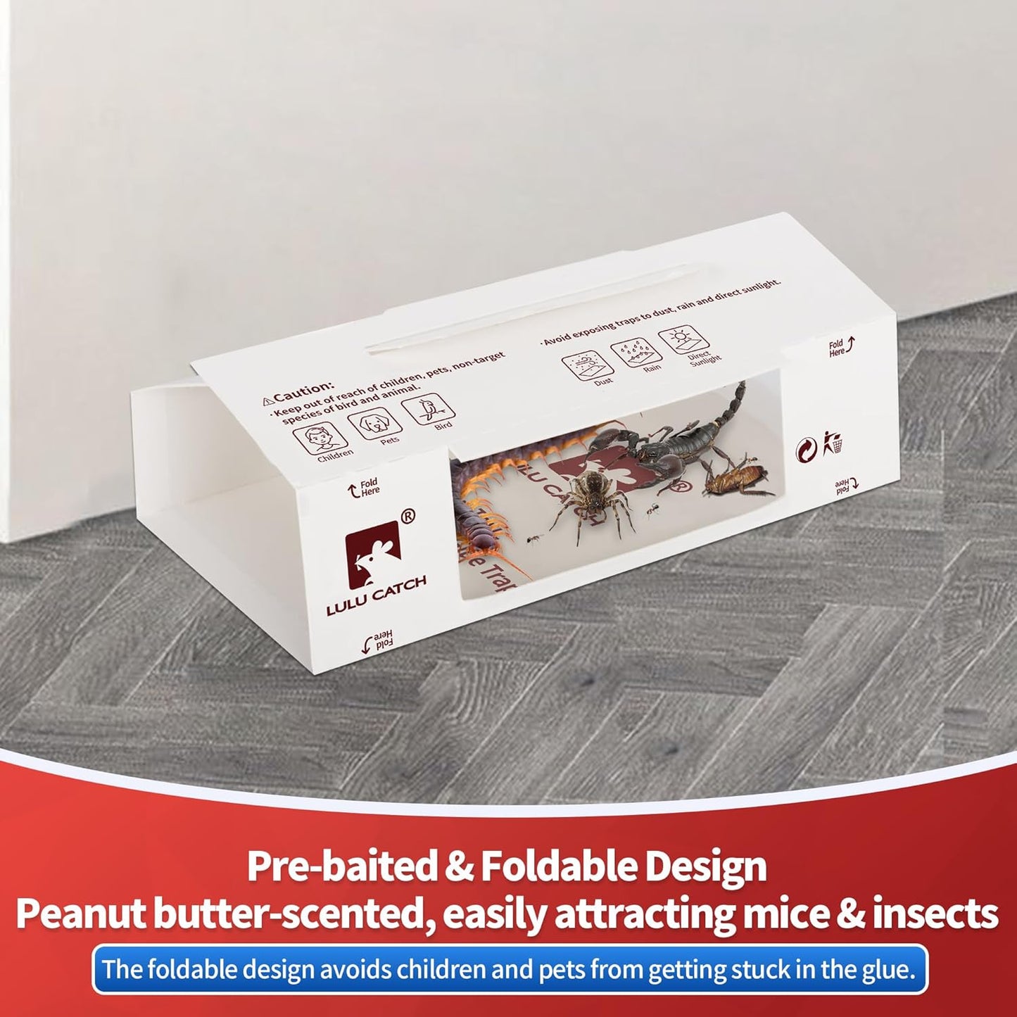 LULUCATCH Glue Traps,12 Pack Mouse Traps Indoor for Home, Pre-baited Non-Toxic Bulk Adhesive Bug Catcher, Sticky Traps for Catching Bugs, Mice, Spiders, Cockroaches, Pet Safe Pest Control