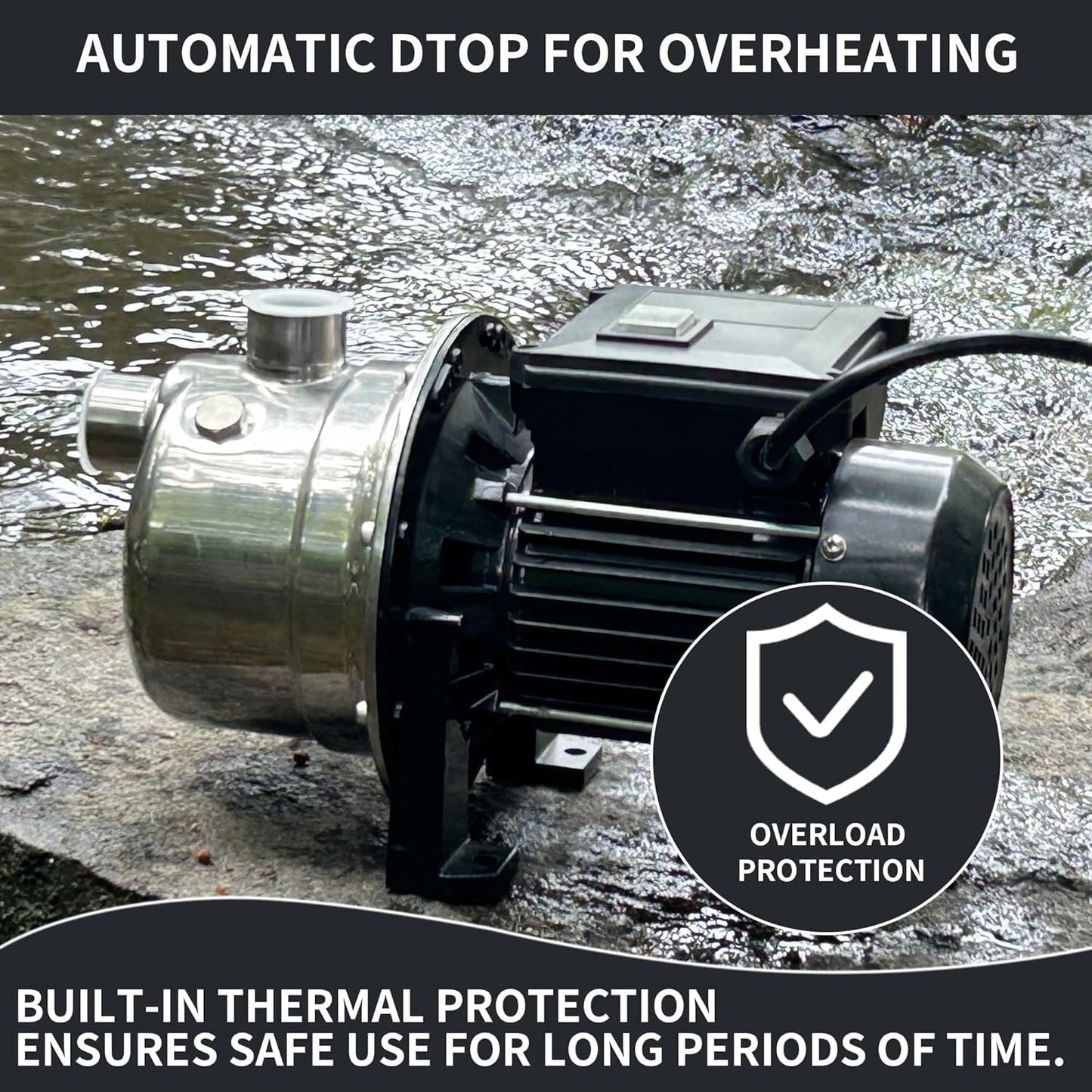 LANCHEZ 1/2 HP Shallow Well Garden Pump, Portable Stainless Steel Water Transfer Draining Irrigation Pump for Lawn Fountain, 960 GPH, 125 Feet Height