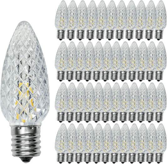 C9 Christmas Replacement LED Light Bulbs, E17 Base Commercial Grade Holiday Bulbs, 4W 5W 6W 7W Incandescent Equivalent, Warm White 2200K, Clear Plastic Bulbs for Christmas String Light - 50 Pack