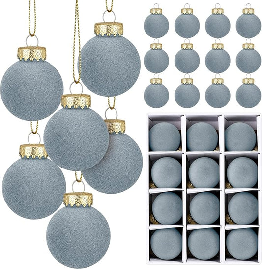 12 Pcs Velvet Christmas Balls Flocked Christmas Tree Hanging Ornaments Shatterproof Plastic Hanging Balls Decorations for Xmas Tree Party Home Holiday Decor (Dusty Blue, 3.15 inch)