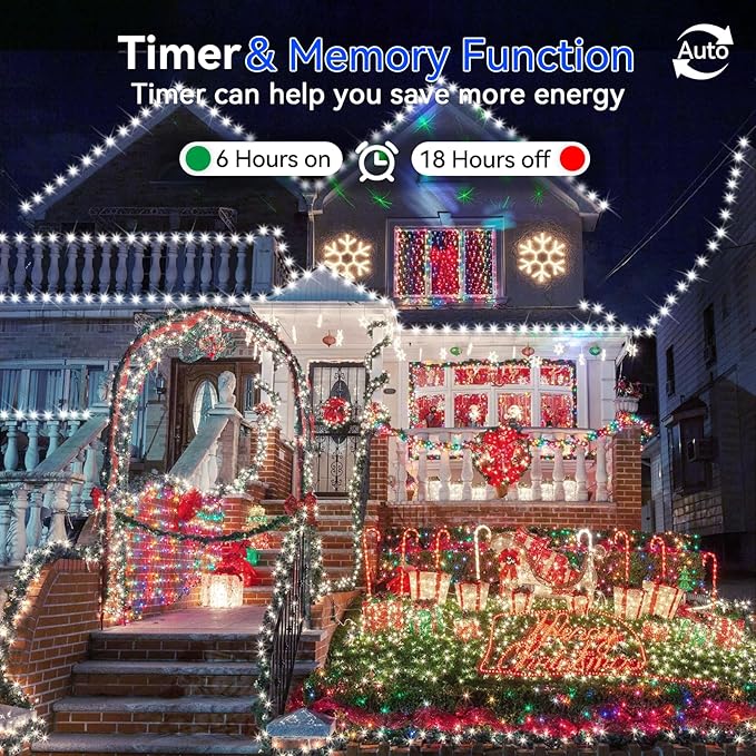 Hezbjiti 2 Pack 1000 LED 403 FT Christmas String Lights Outdoor, 8 Lighting Modes IP44 Waterproof Fairy Lights with Timer and Dimmable Function for Party Tree Decorations Cold White, Clear Wire