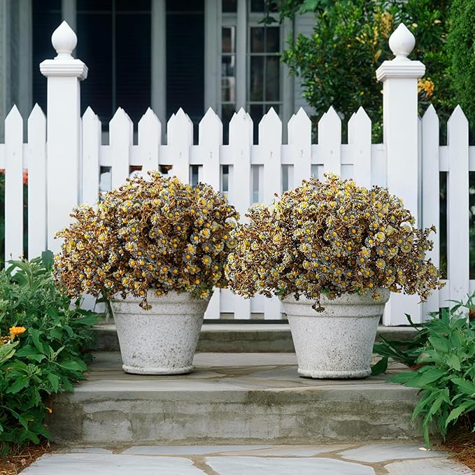 Artificial Daisy Flowers for Outdoor 16 Bundles Faux Daisy Flower UV Resistant No Fade Floral for Home Indoor Outside Garden Porch Window Box Balcony Yard Porch Fall Decor (Blue)