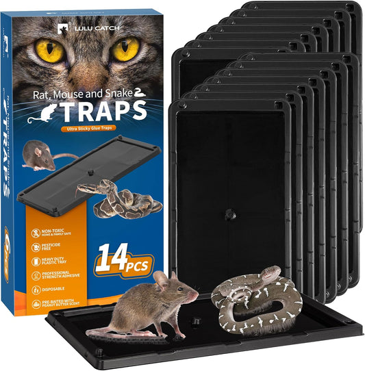 LULUCATCH Glue Mouse Traps Indoor for Home 14 Pack, Pre-Baited Sticky Plastic Glue Boards for House, Snake, Lizard, Insect, Mice, Rats & Spider Traps, Pet Safe Pest Control