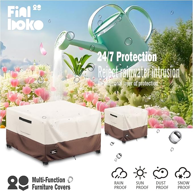 Patio Ottoman Cover,22"L x 22"W x 18"H Square Patio Dining Table Cover for Outdoor Furniture,100% Waterproof 600D Heavy Duty Outdoor Table Cover,Beige&Brow