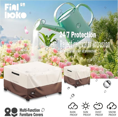 Patio Ottoman Cover,22"L x 22"W x 18"H Square Patio Dining Table Cover for Outdoor Furniture,100% Waterproof 600D Heavy Duty Outdoor Table Cover,Beige&Brow