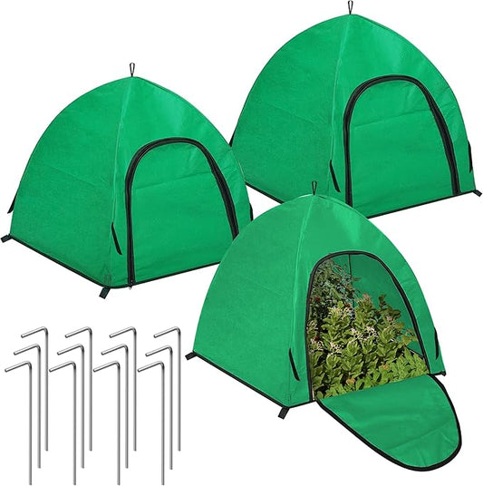 Winter Large Plant Covers Freeze Protection with Stakes, 24.4 x24.4 x22.4inch Warm Plant Protection Tent Foldable with Zipper Door, Plant Snow Ice Covers Protecting Fruit Tree
