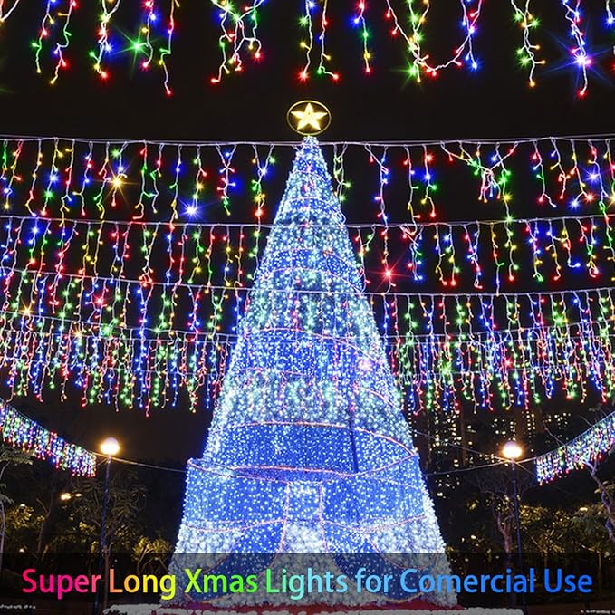 65 FT 640 LED Christmas Lights Outdoor Decorations Clear Wire String Lights Plug in 120 Drops 8 Modes Memory Timer Connectable Curtain Fairy Lights Waterproof for Holiday Wedding Party-Multicolored
