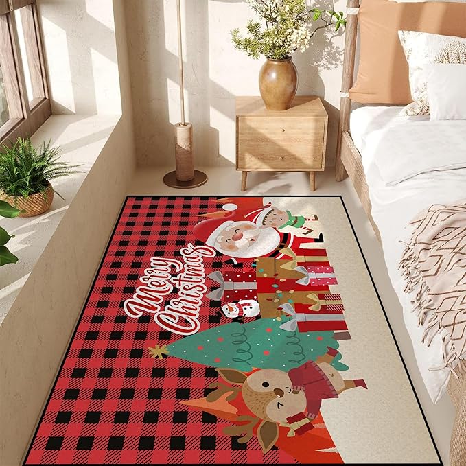 Christmas Area Rugs,Xmas Tree Snowflake Non-Slip Washable Rug Indoor Rugs Floor Mats Carpet for Living Room Bedroom Dining Room Home Decor,71" X 47"