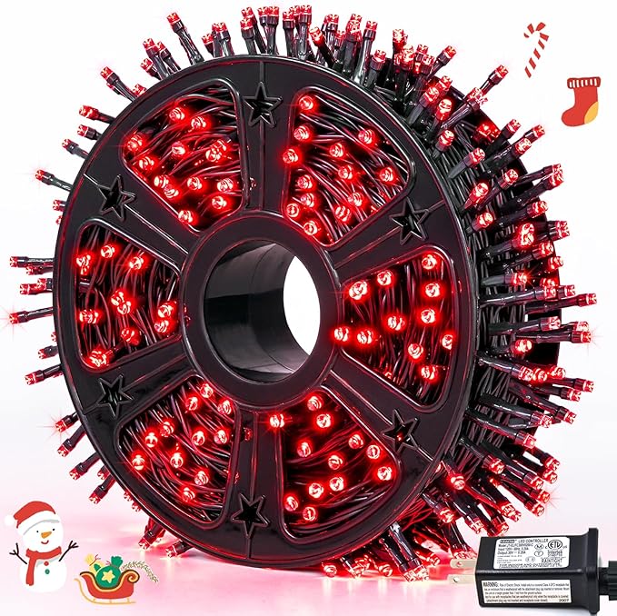 JMEXSUSS 500 LED Red Christmas Lights Outdoor, 173ft Red String Lights Plug in, Waterproof 8 Modes Christmas Light for Tree Party Xmas Holiday Decorations