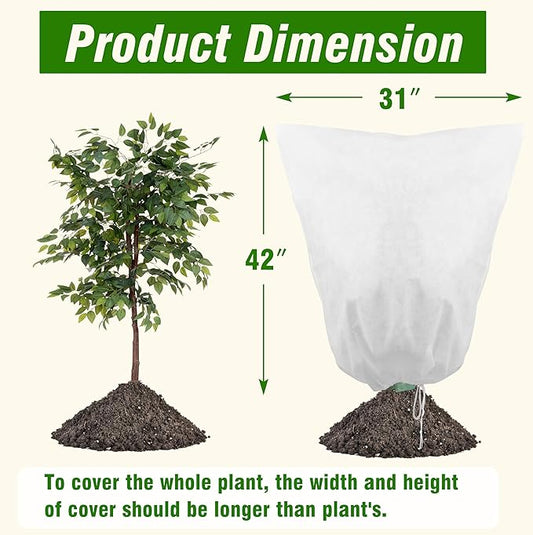 Gardzen 5-Pack Plant Cover Drawstring Tree Cover, Winter Freeze Plant Protection, Tree Jacket Frost Blanket for Outdoor Plants, 31" x 40"
