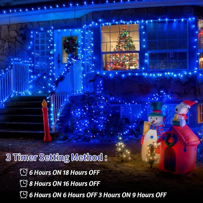 JXLEDAYY 200 FT 500 LED Christmas Lights Outdoor Fairy Lights Plug in Extra Long String Lights Clear Wire Waterproof 8 Modes Timer for Outside House Tree Garden Yard Wedding Party Decorations-Blue