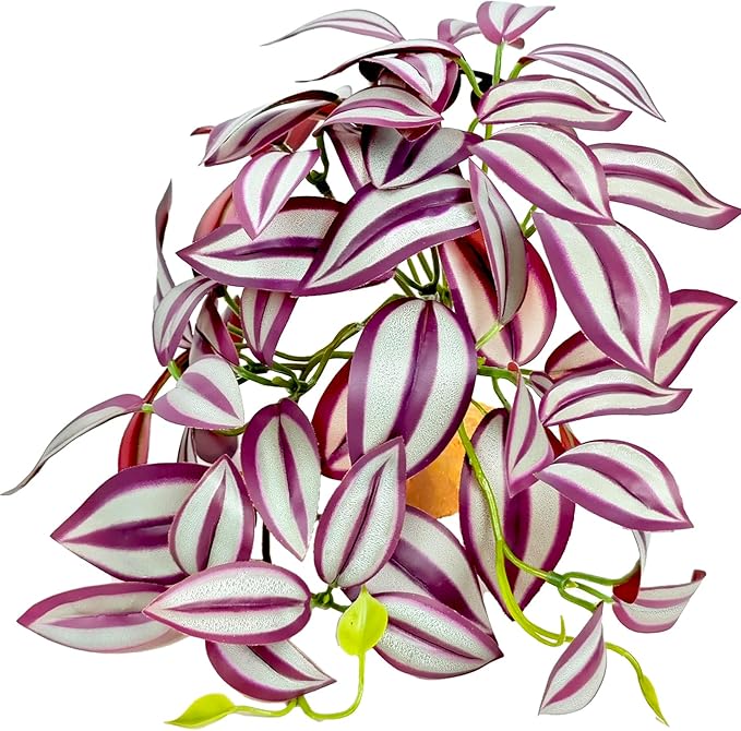 Woyrise Reptile Plants for Terrarium Decor, Ball Python Tank Accessories fit Bearded Dragon Crested Leopard Gecko Lizard Chameleon Snake Frog Tortoise Hermit Crab - Fake Zebrina Purple