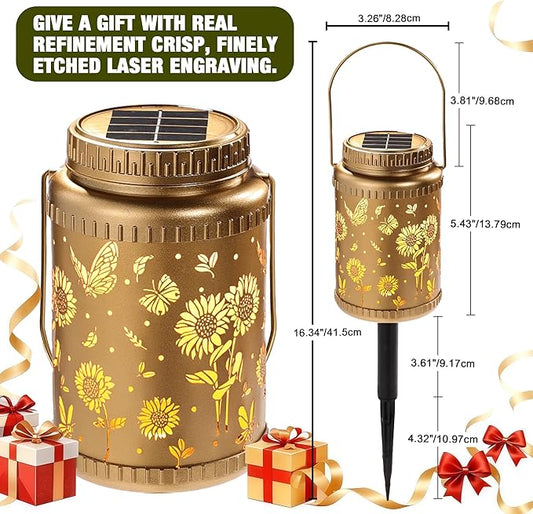 Cooo 4 Pack Solar Lanterns Outdoor Waterproof Sunflower Butterfly Solar Pathway Lights Landscape Path Christmas Gifts for Women Mom Grandma for Outdoor Table Lamps Garden Yard Backyard Decor -Gold